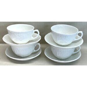 4 Wedgwood Bone China Countryware White Cabbage Cup & Saucer Sets England